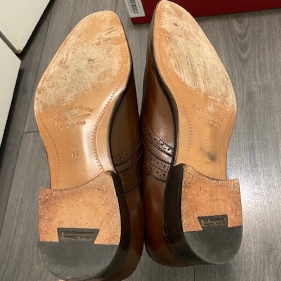 Salvatore Ferragamo Brown Leather Wingtip Oxford Shoes Size 11.5 - Picture 8 of 16